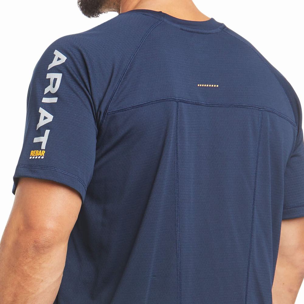 Ariat Rebar Heat Fighter Short Sleeve Herr Marinblå | 695-GMVTFQ