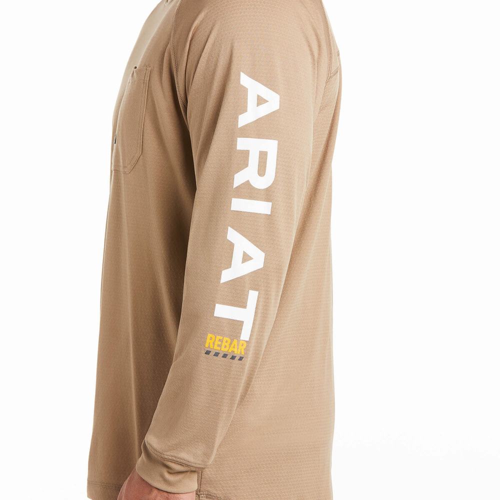 Ariat Rebar Heat Fighter T-shirt Herr Khaki | 583-YPKBFL