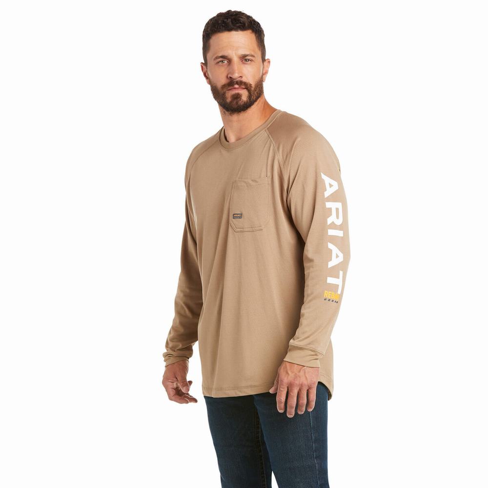 Ariat Rebar Heat Fighter T-shirt Herr Khaki | 583-YPKBFL