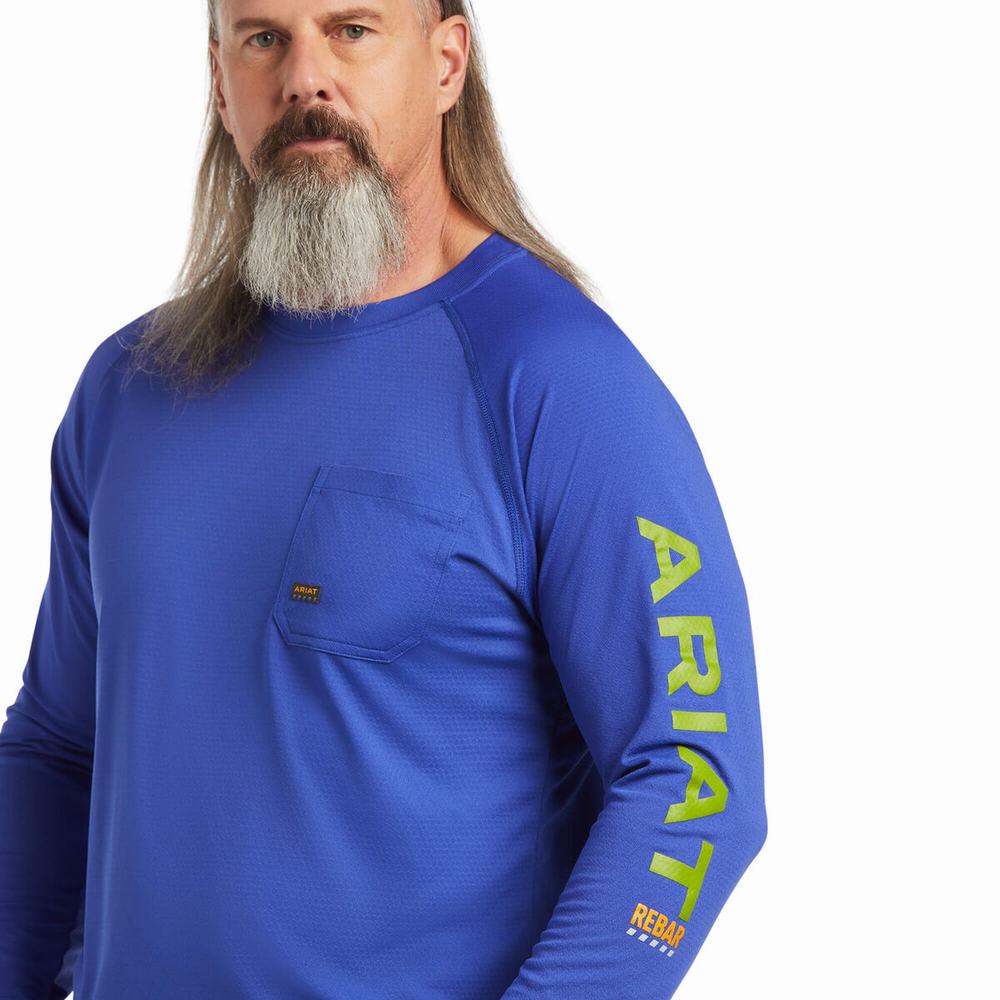 Ariat Rebar Heat Fighter T-shirt Herr Kungsblått Blå | 196-SBRJKP