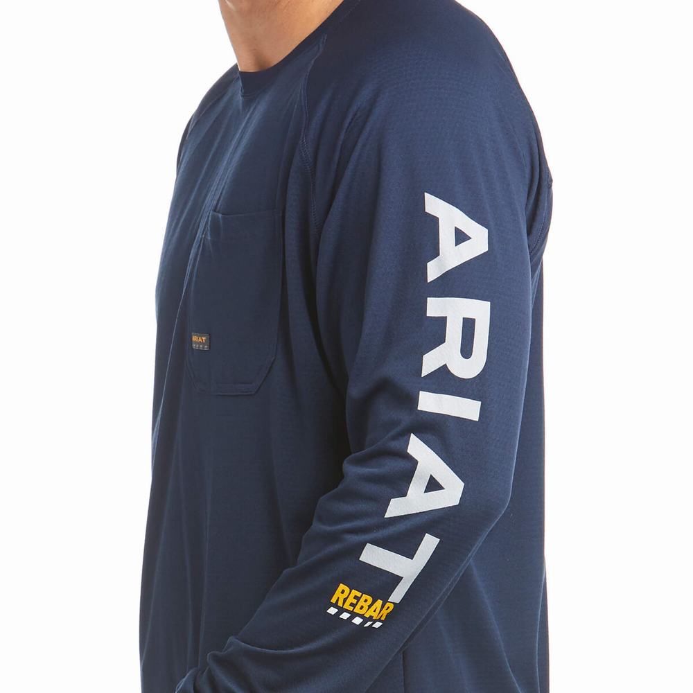 Ariat Rebar Heat Fighter T-shirt Herr Marinblå | 681-GCMYSQ