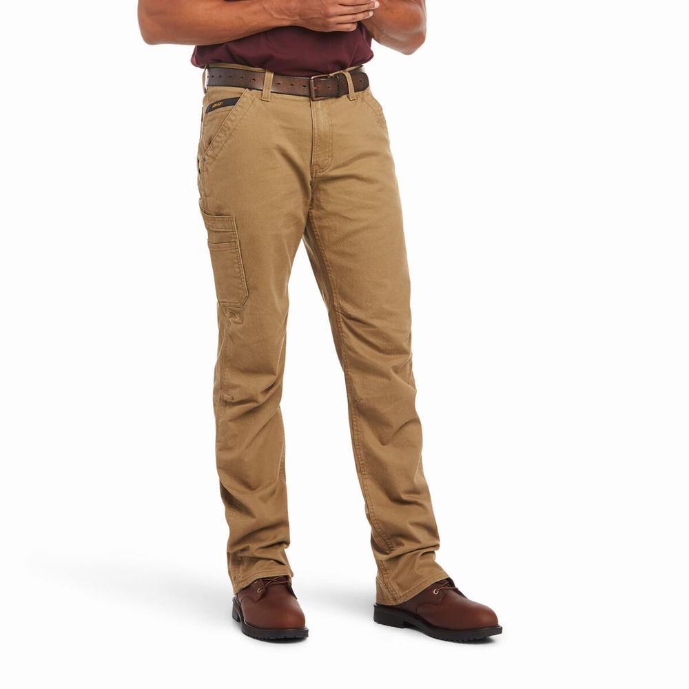 Ariat Rebar M4 Relaxed DuraStretch Washed Twill Dungaree Cut Byxor Herr Khaki | 198-PIBXJU