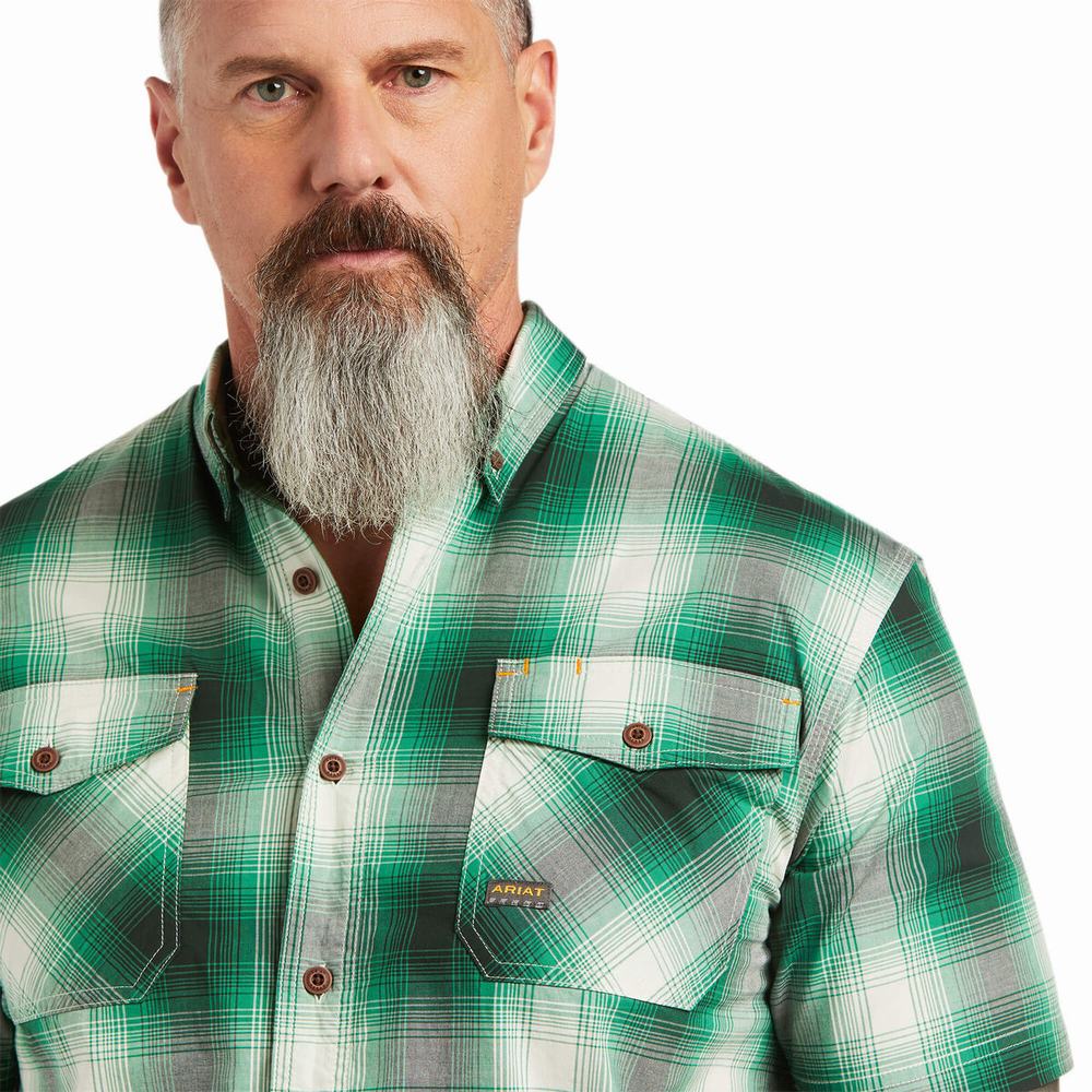 Ariat Rebar Made Tough DuraStretch Short Sleeve Herr Gröna | 890-AJPYFS