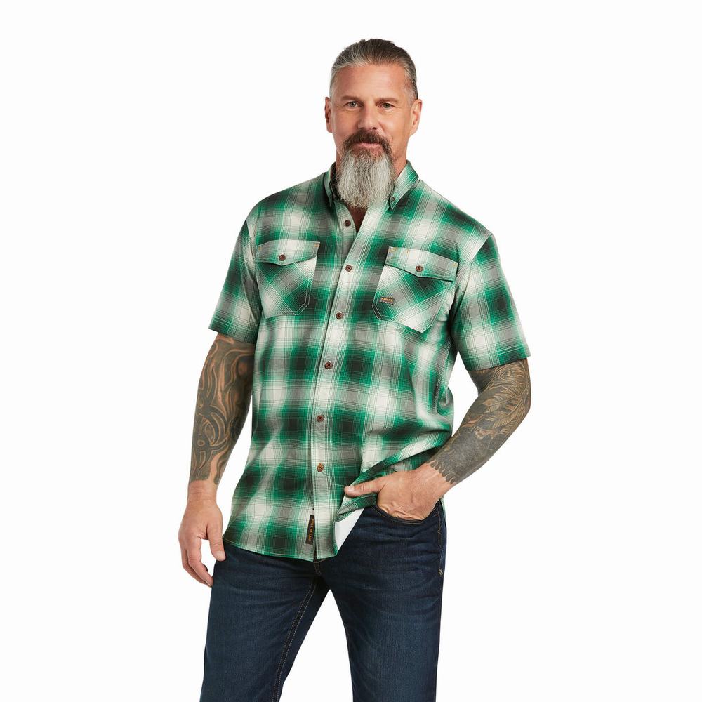 Ariat Rebar Made Tough DuraStretch Short Sleeve Herr Gröna | 890-AJPYFS