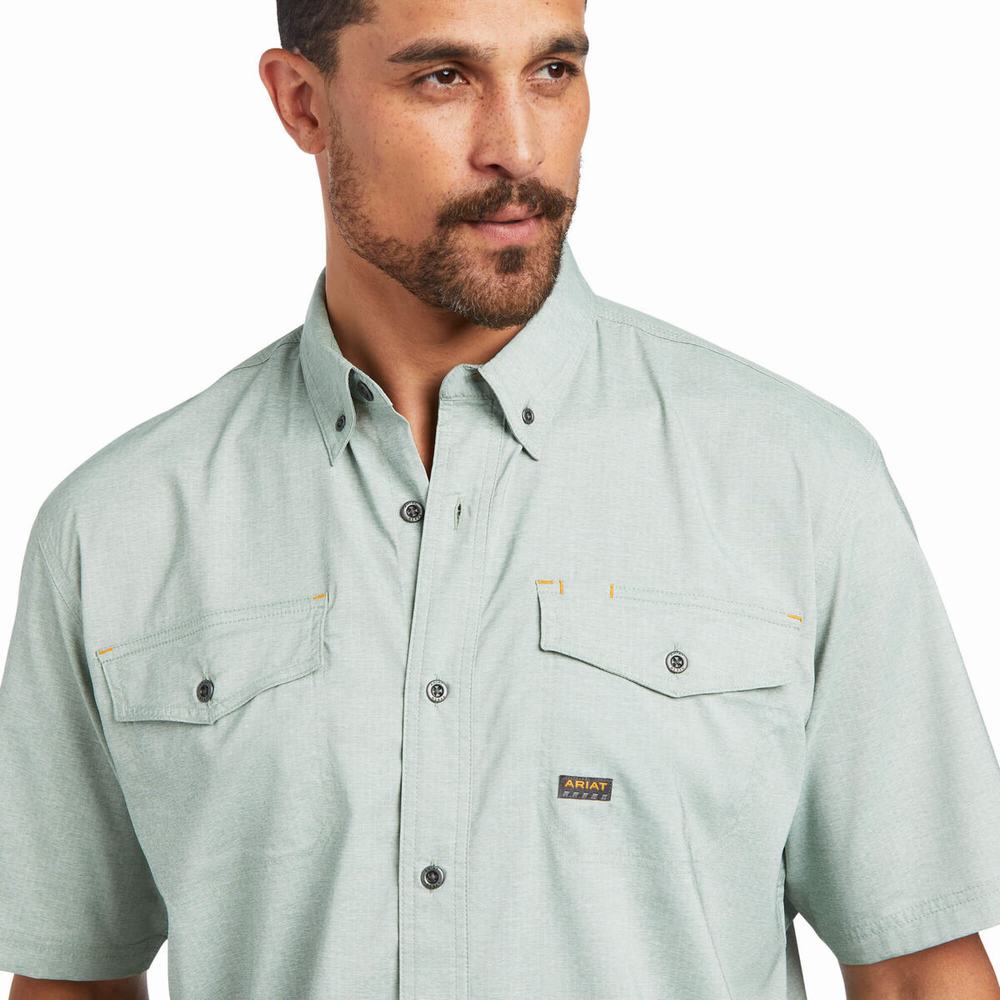 Ariat Rebar Made Tough VentTEK DuraStretch Short Sleeve Herr Gröna | 248-ZWQMKO