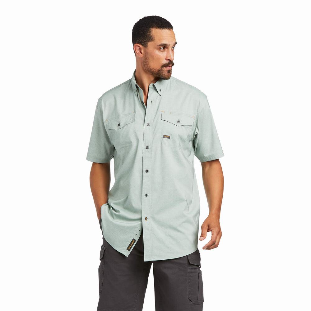 Ariat Rebar Made Tough VentTEK DuraStretch Short Sleeve Herr Gröna | 248-ZWQMKO