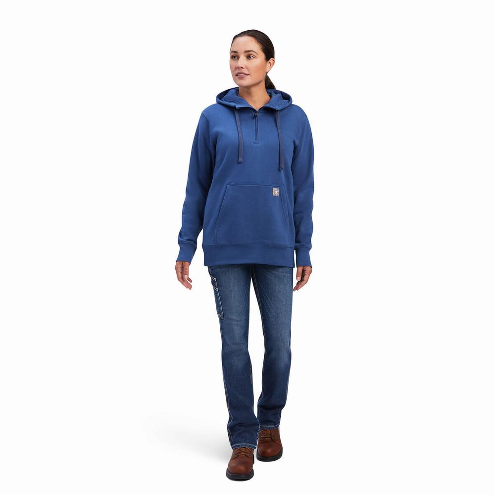 Ariat Rebar Skill Set 1/2 Zip Hoodie Dam Marinblå | 268-RECGWB