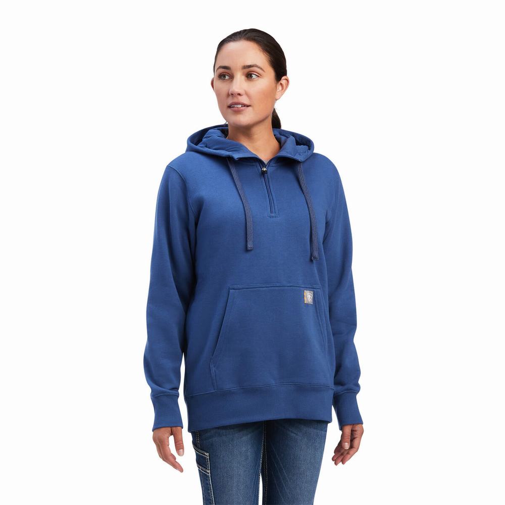 Ariat Rebar Skill Set 1/2 Zip Hoodie Dam Marinblå | 268-RECGWB