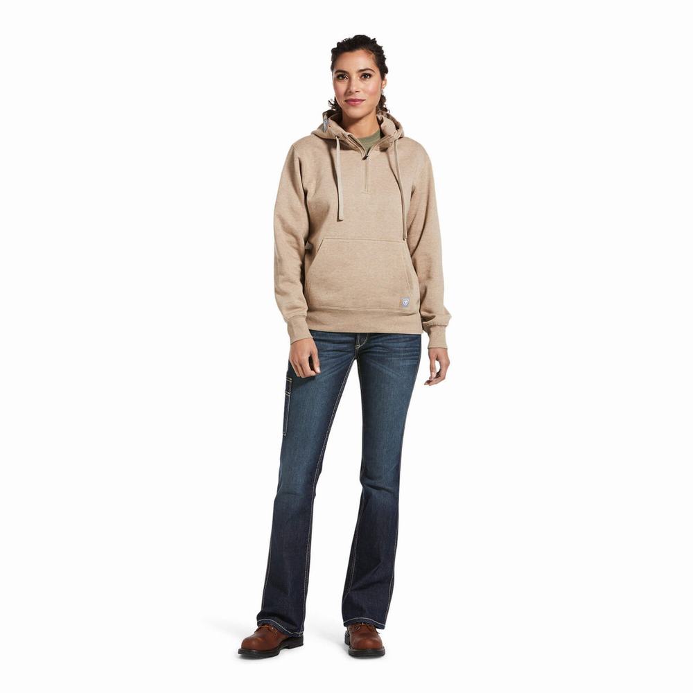 Ariat Rebar Skill Set 1/2 Zip Hoodie Dam Mörkbeige | 689-XLWGBS