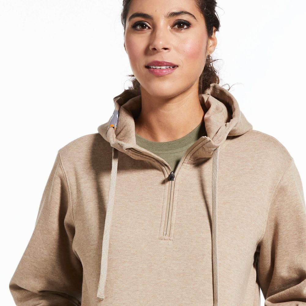 Ariat Rebar Skill Set 1/2 Zip Hoodie Dam Mörkbeige | 689-XLWGBS