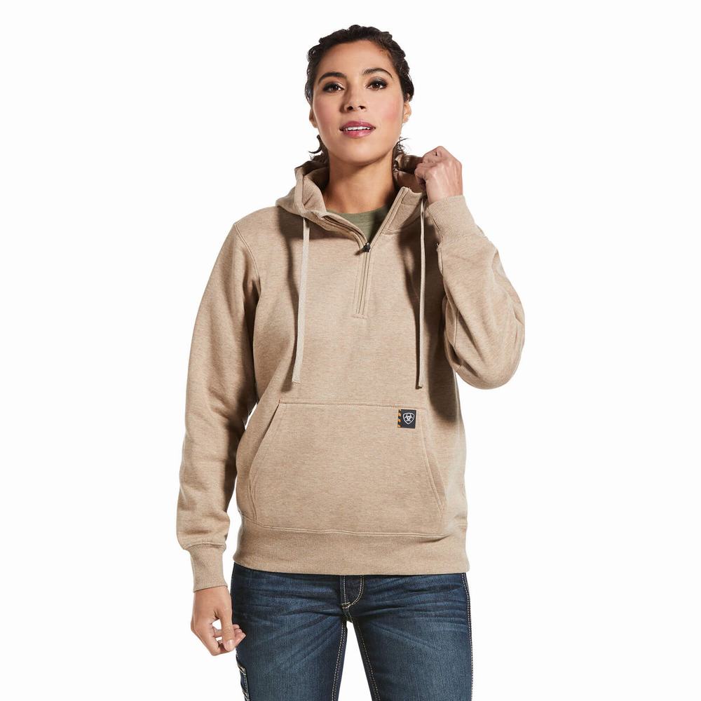 Ariat Rebar Skill Set 1/2 Zip Hoodie Dam Mörkbeige | 689-XLWGBS