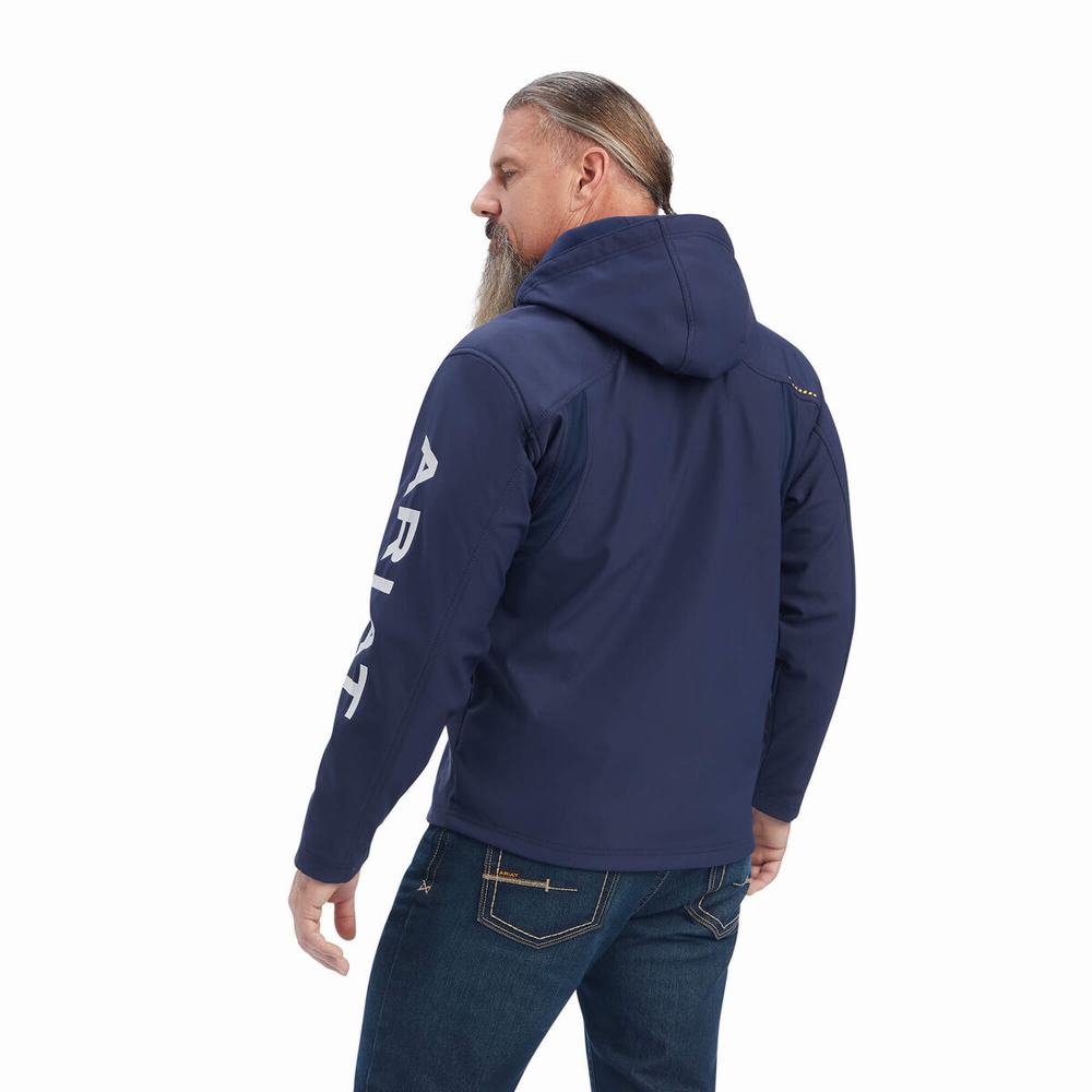 Ariat Rebar Stretch Canvas Softshell Logo Jacka Herr Marinblå Grå | 371-XBGCWD