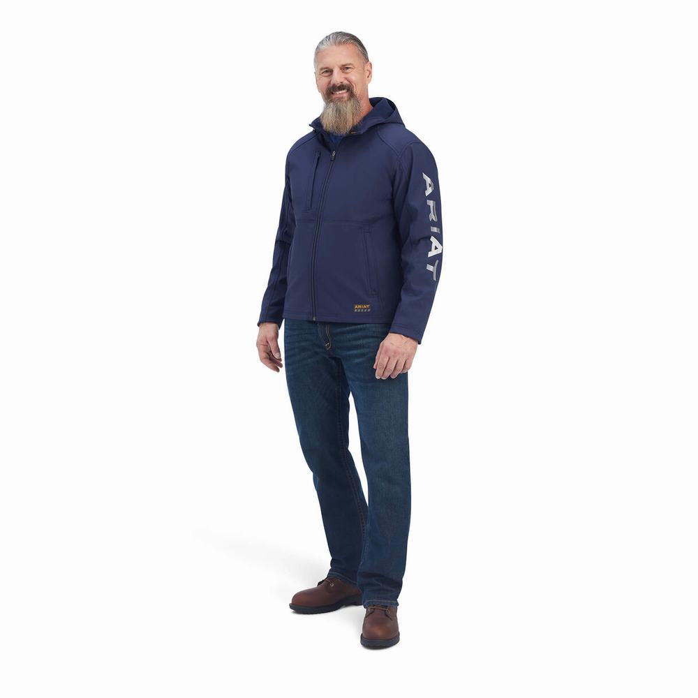 Ariat Rebar Stretch Canvas Softshell Logo Jacka Herr Marinblå Grå | 371-XBGCWD