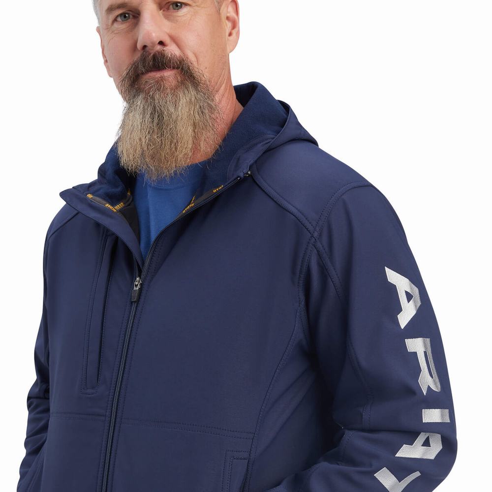 Ariat Rebar Stretch Canvas Softshell Logo Jacka Herr Marinblå Grå | 371-XBGCWD