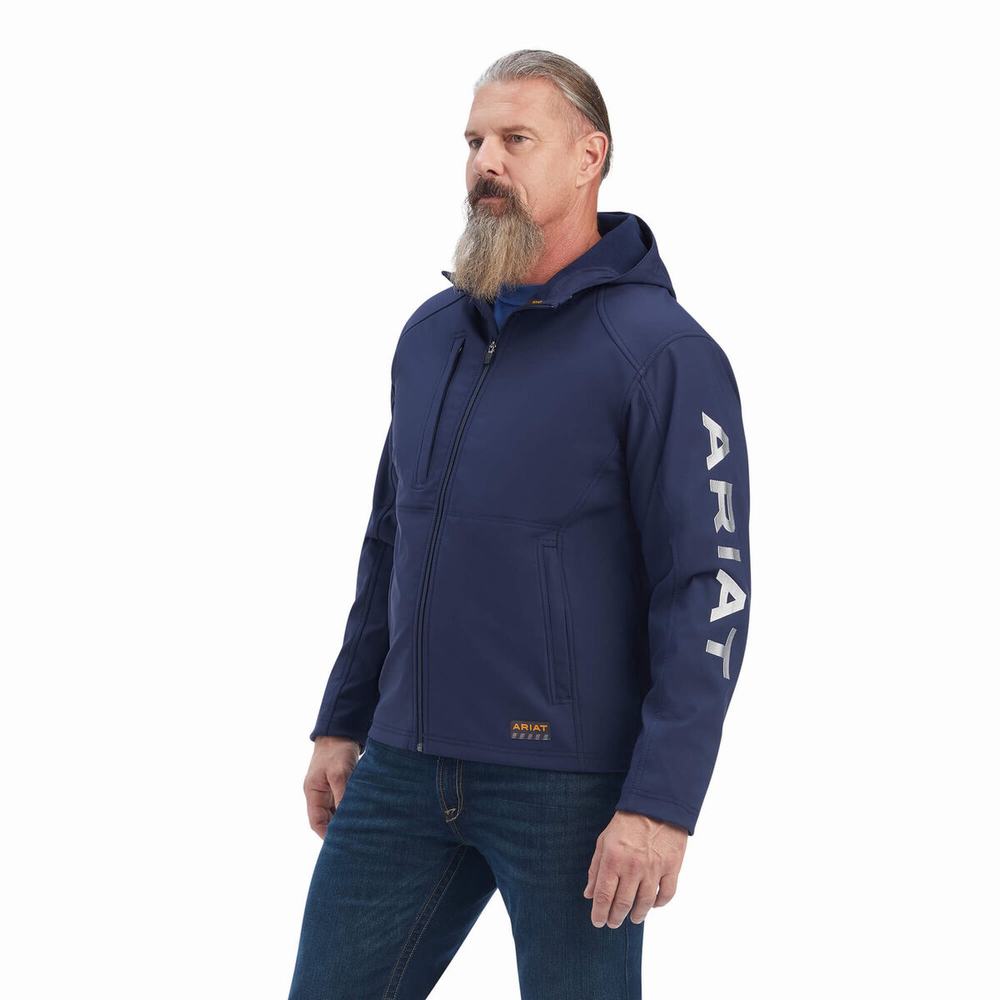 Ariat Rebar Stretch Canvas Softshell Logo Jacka Herr Marinblå Grå | 371-XBGCWD