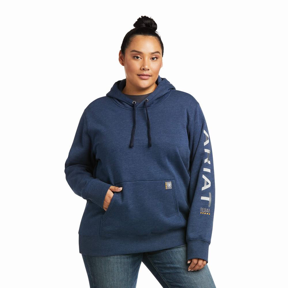 Ariat Rebar Tryck Hoodie Dam Marinblå | 073-BIDHXE