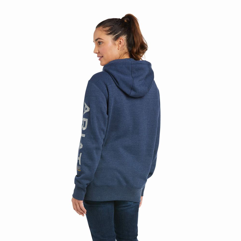 Ariat Rebar Tryck Hoodie Dam Marinblå | 073-BIDHXE