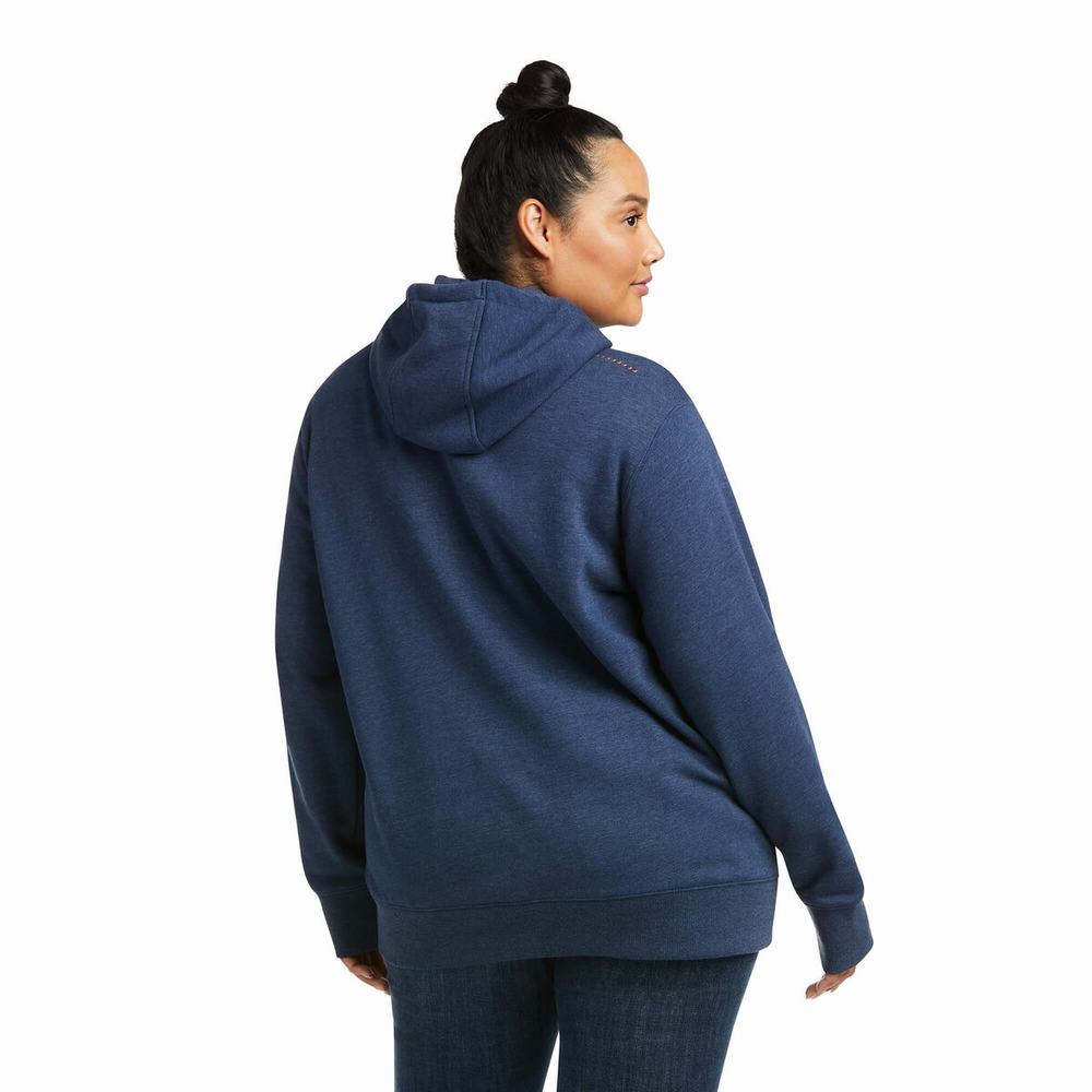 Ariat Rebar Tryck Hoodie Dam Marinblå | 073-BIDHXE