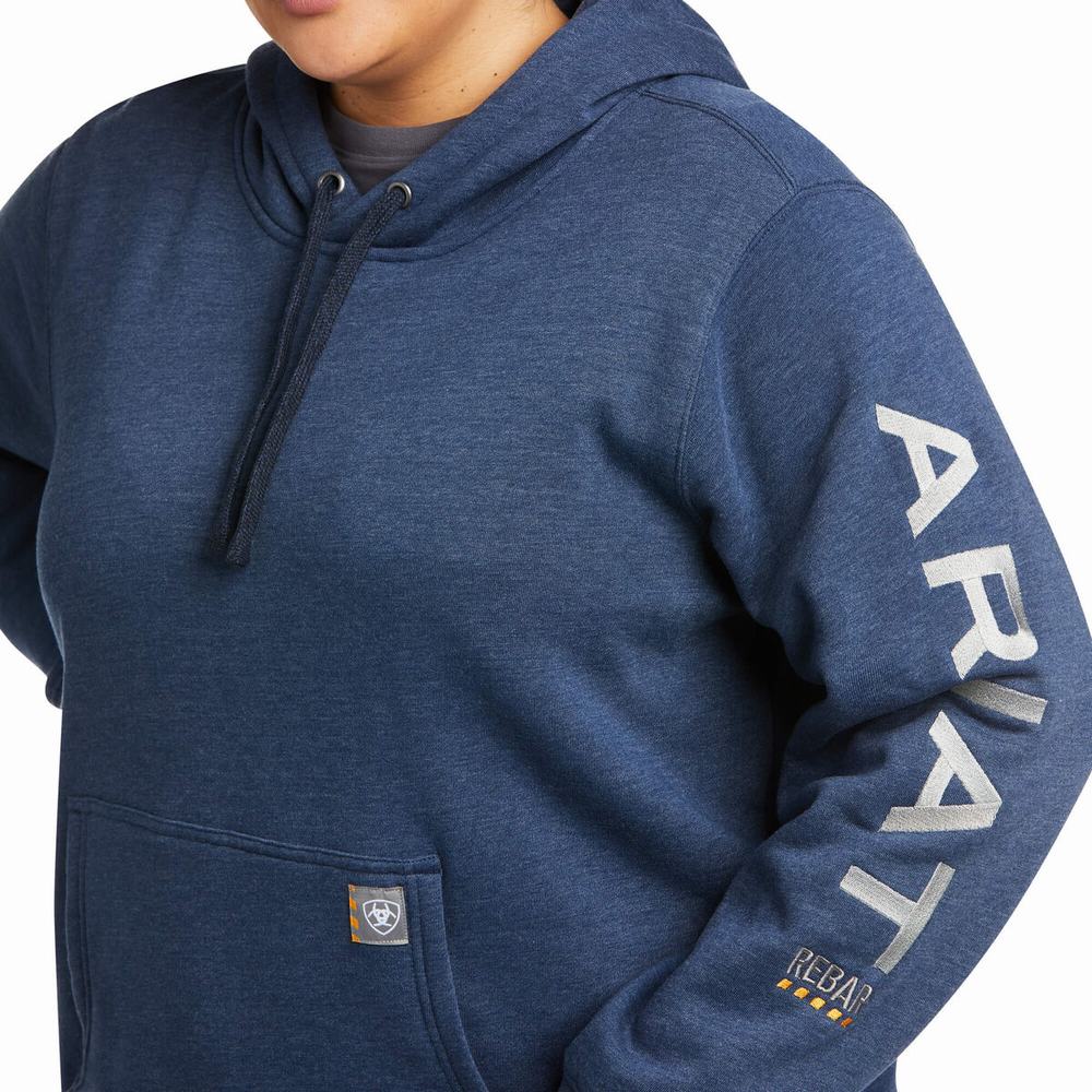 Ariat Rebar Tryck Hoodie Dam Marinblå | 073-BIDHXE