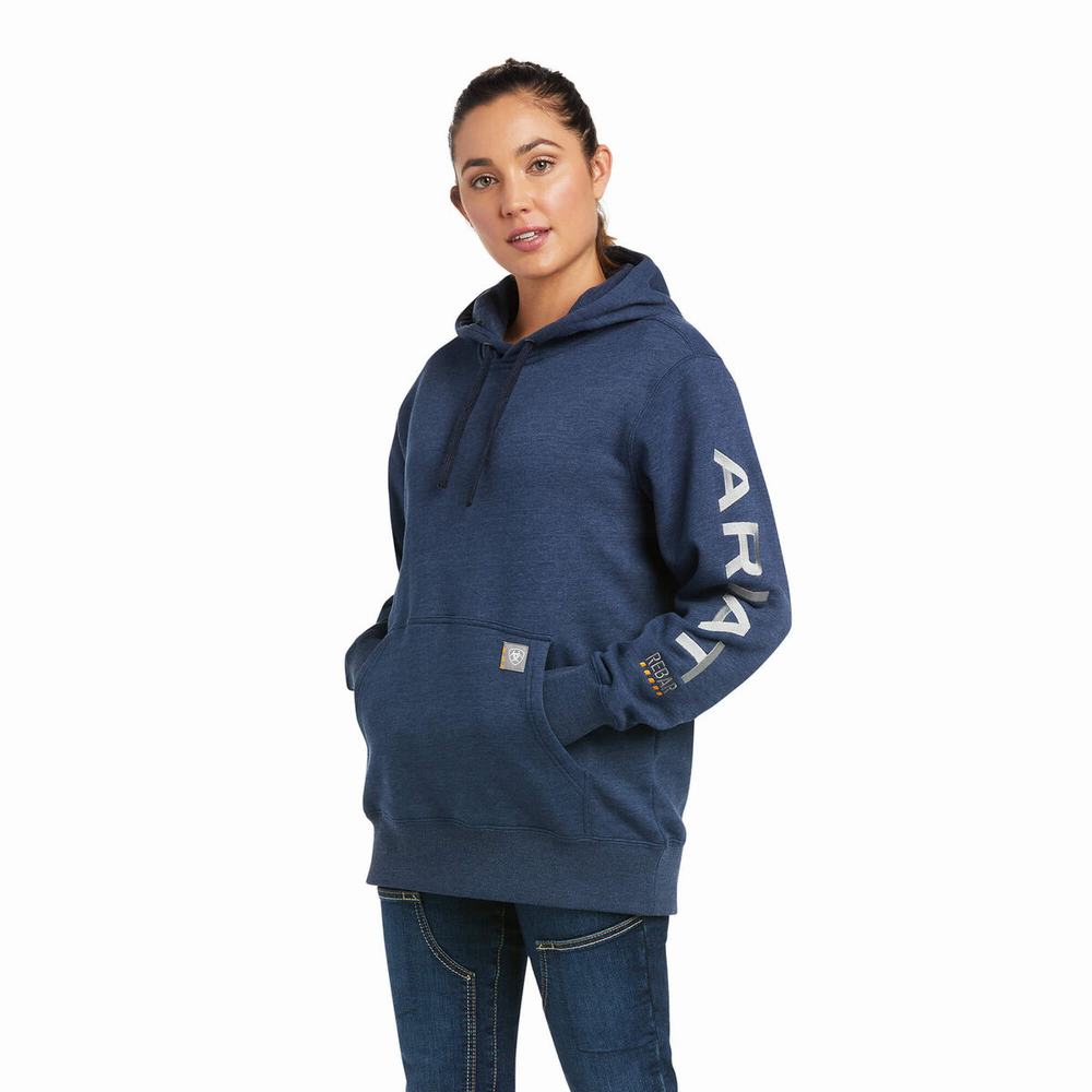 Ariat Rebar Tryck Hoodie Dam Marinblå | 073-BIDHXE