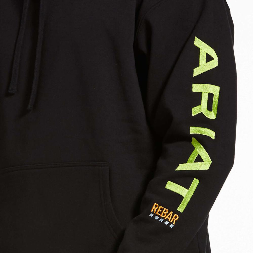 Ariat Rebar Tryck Hoodie Herr Svarta Ljusgröna | 384-LHCZXA