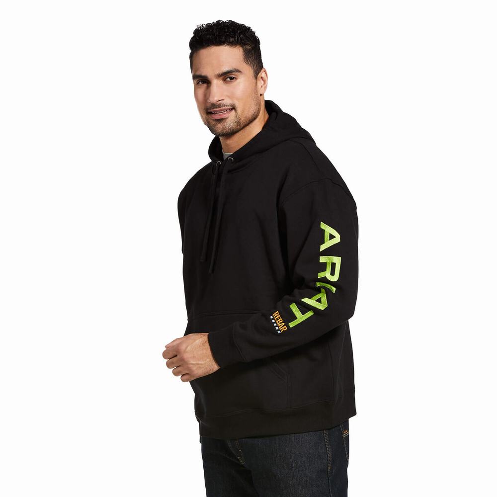 Ariat Rebar Tryck Hoodie Herr Svarta Ljusgröna | 384-LHCZXA