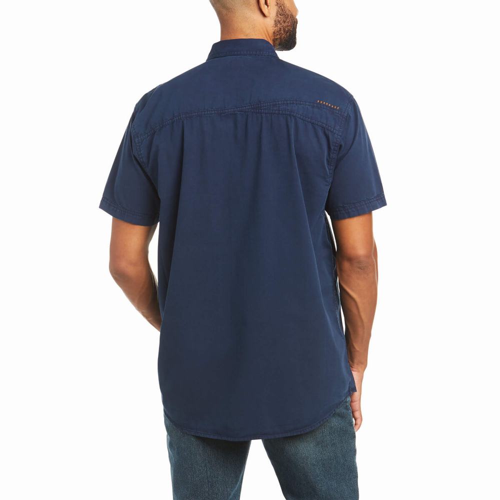 Ariat Rebar Washed Twill Short Sleeve Herr Marinblå | 069-EVWHRL