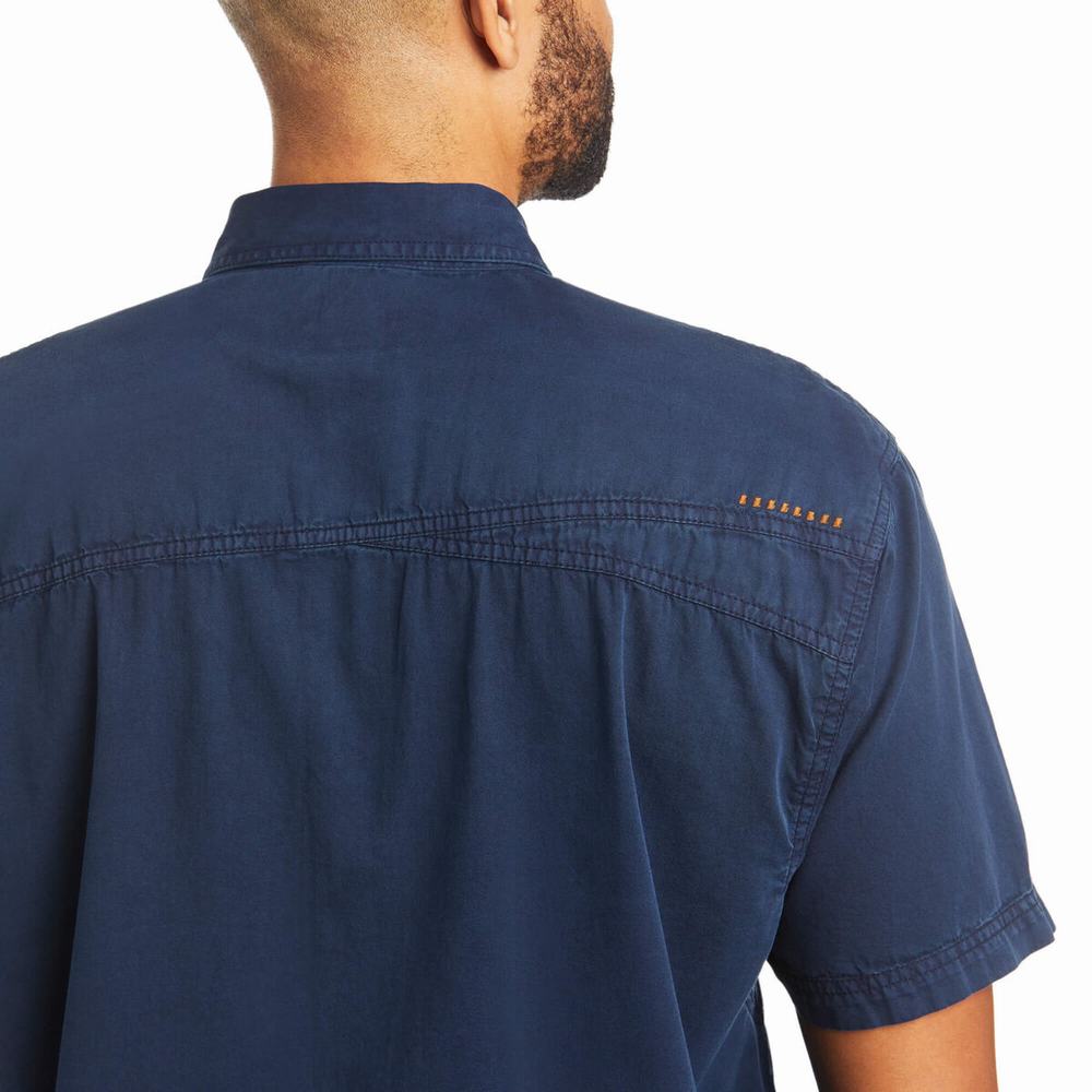 Ariat Rebar Washed Twill Short Sleeve Herr Marinblå | 069-EVWHRL