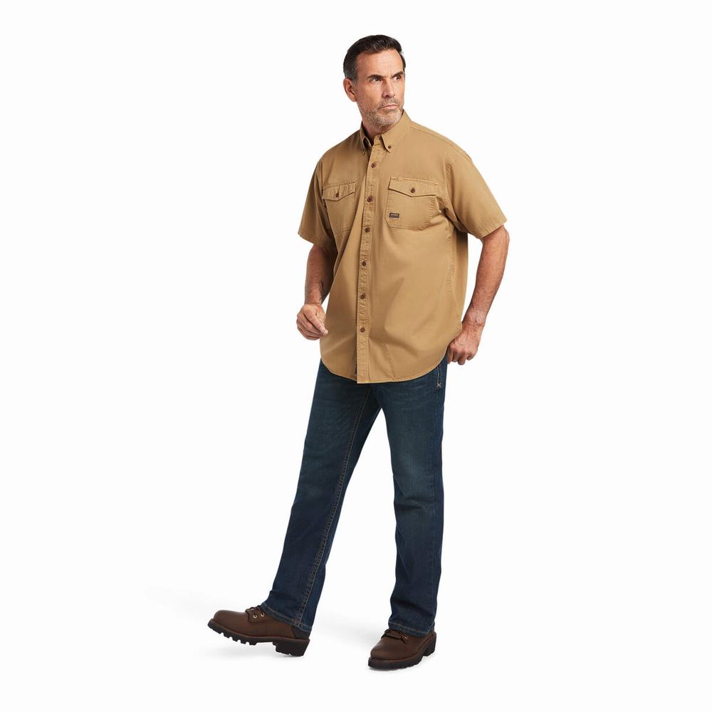 Ariat Rebar Washed Twill Short Sleeve Herr Khaki | 597-RSNTYA