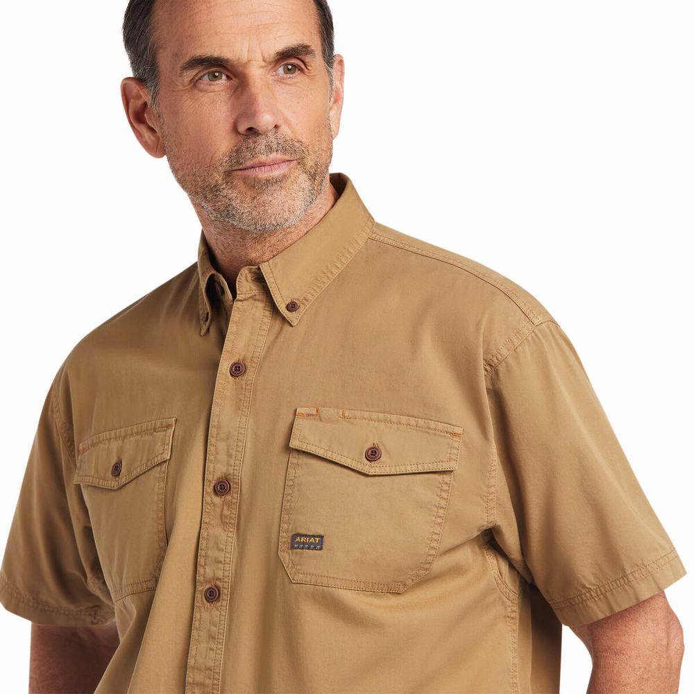 Ariat Rebar Washed Twill Short Sleeve Herr Khaki | 597-RSNTYA