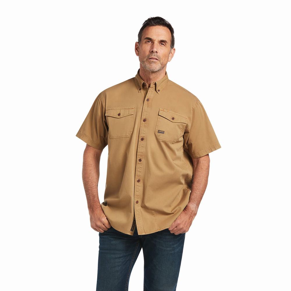 Ariat Rebar Washed Twill Short Sleeve Herr Khaki | 597-RSNTYA