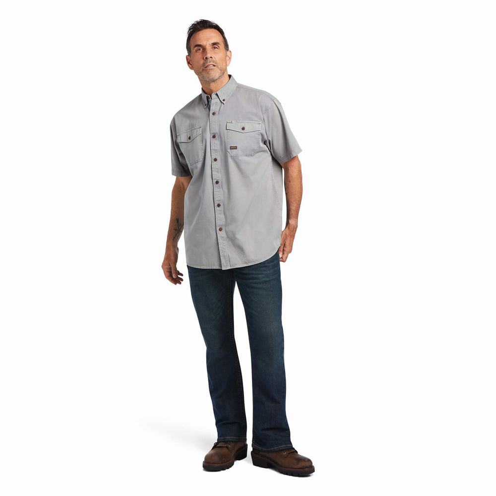 Ariat Rebar Washed Twill Short Sleeve Herr Silver | 980-JDICVM