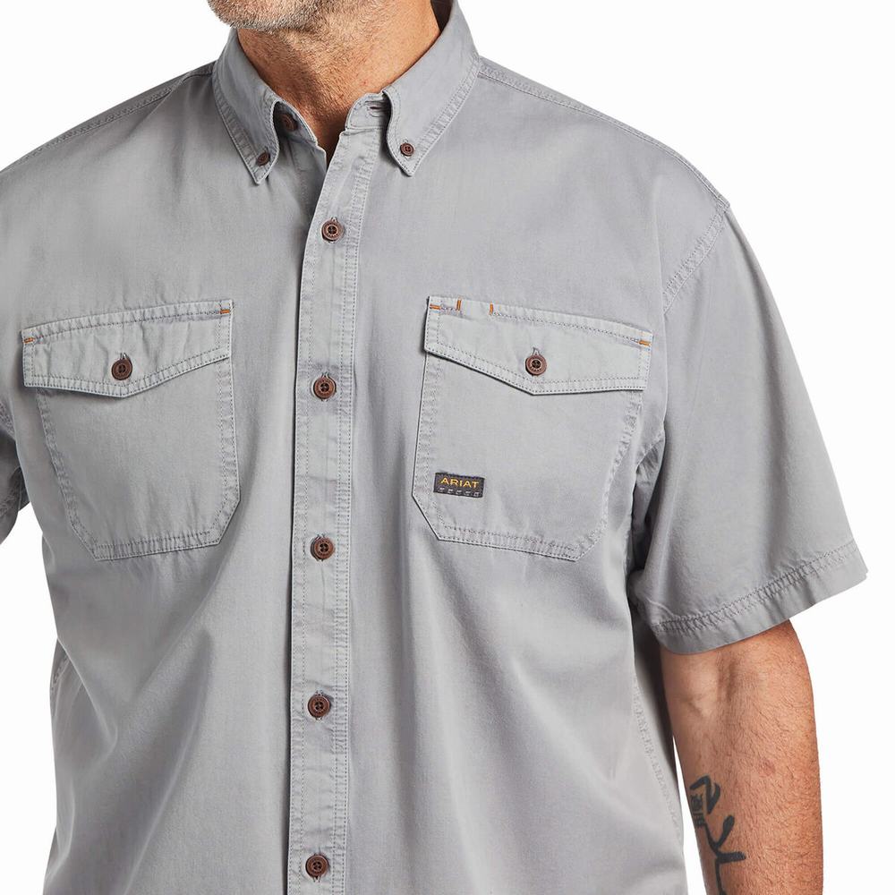 Ariat Rebar Washed Twill Short Sleeve Herr Silver | 980-JDICVM