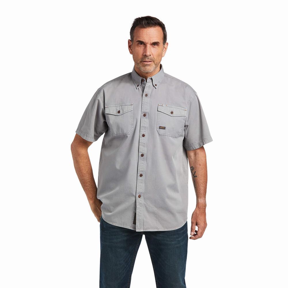 Ariat Rebar Washed Twill Short Sleeve Herr Silver | 980-JDICVM