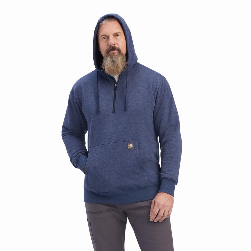 Ariat Rebar Workman 1/4 Zip Hoodie Herr Marinblå | 935-ZTHEFC