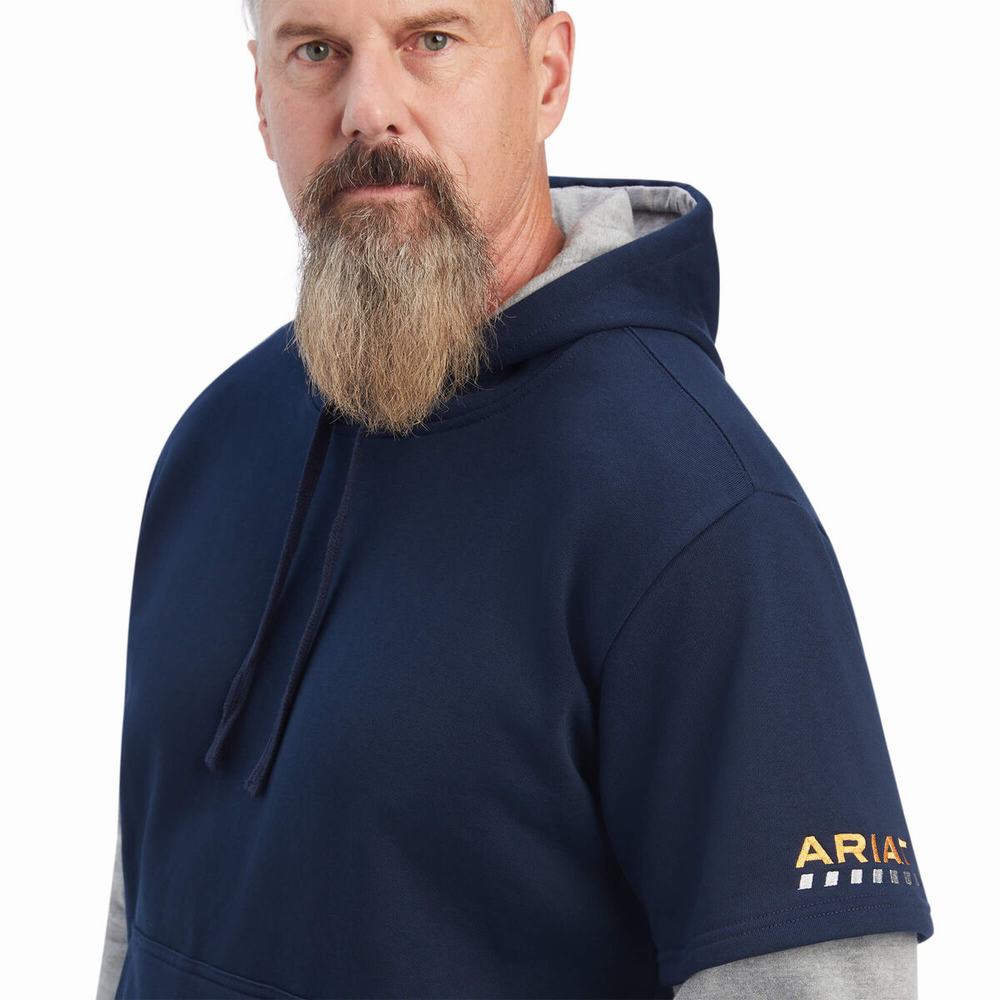 Ariat Rebar Workman Dually Hoodie Herr Marinblå Grå | 685-THBLPV