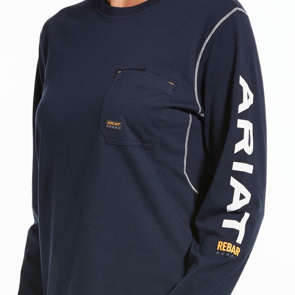 Ariat Rebar Workman Logo T-shirt Dam Marinblå | 124-JWUXFZ