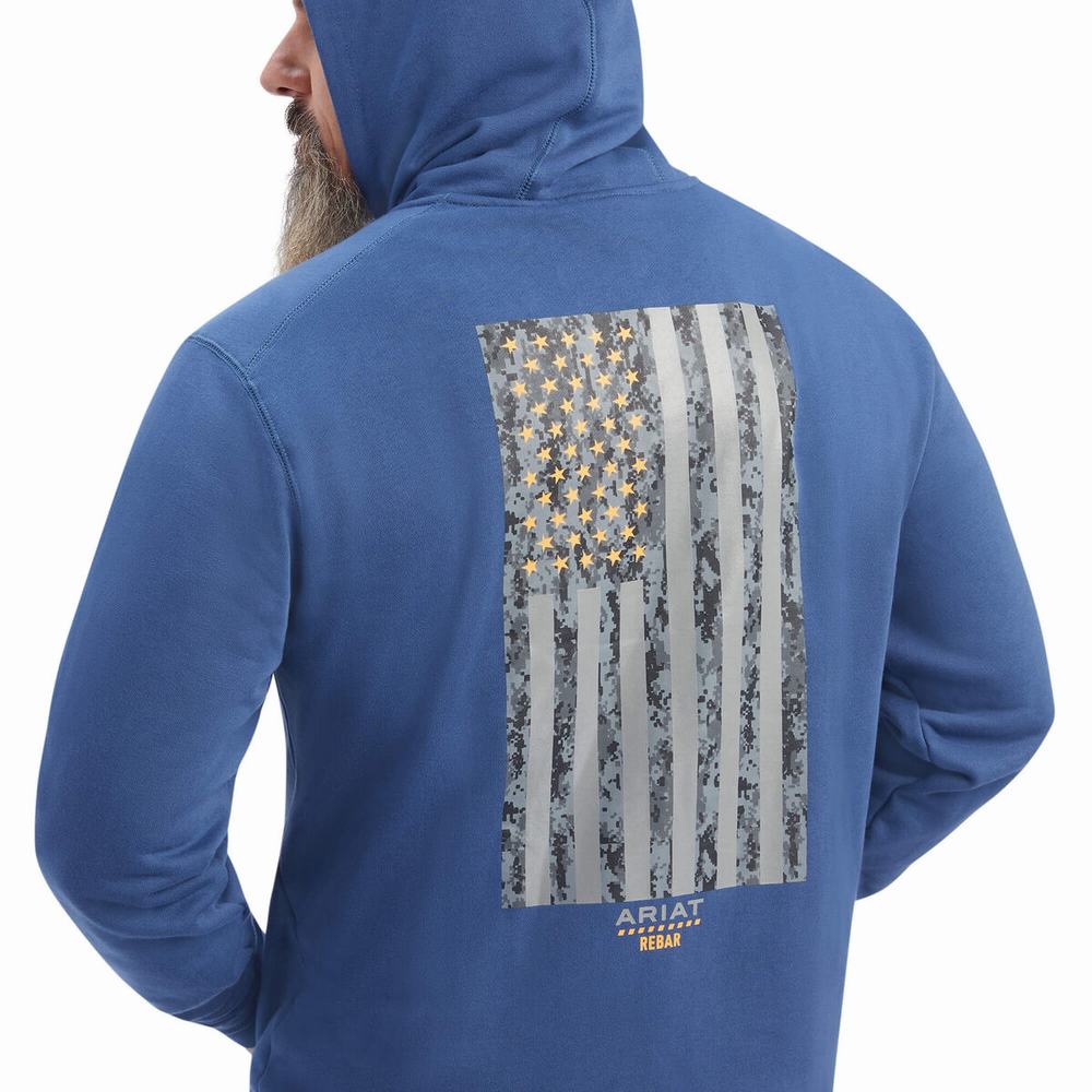 Ariat Rebar Workman Reflective Flag Full Zip Hoodie Herr Marinblå | 583-MLRSIA