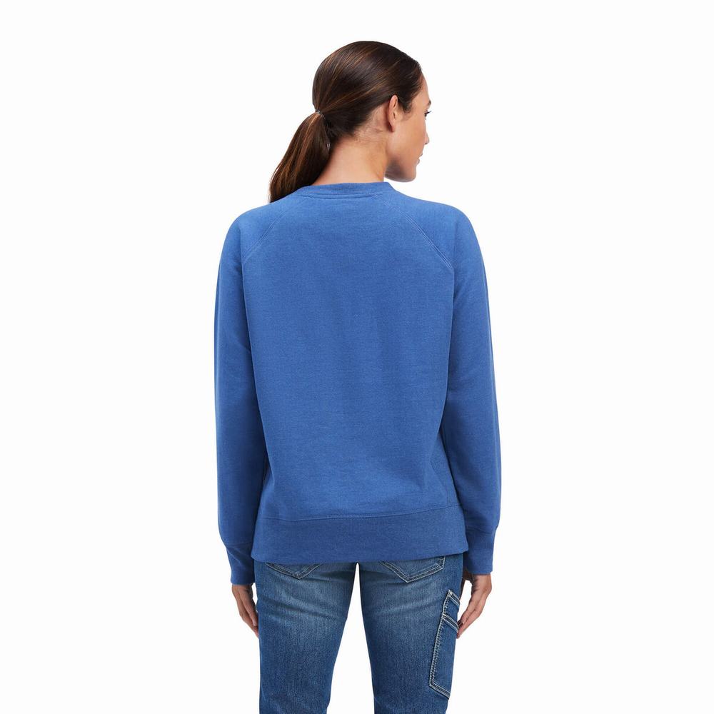 Ariat Rebar Workman Washed Fleece Sweatshirt Dam Marinblå | 569-OZAMWL