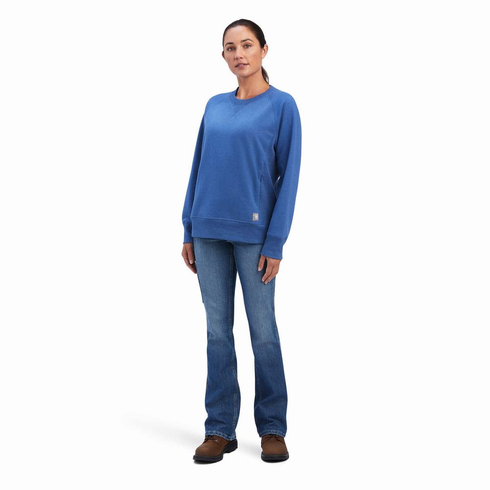 Ariat Rebar Workman Washed Fleece Sweatshirt Dam Marinblå | 569-OZAMWL