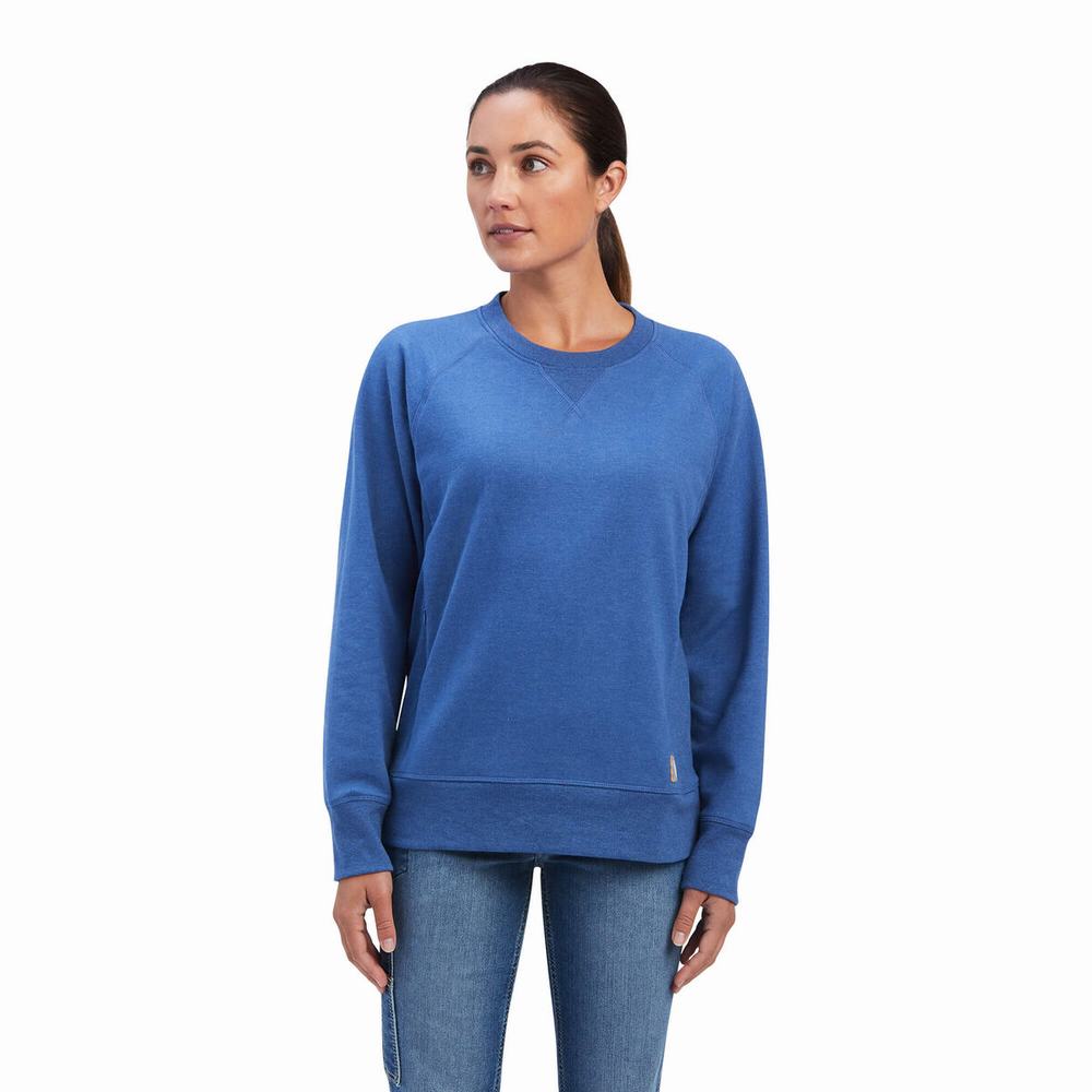 Ariat Rebar Workman Washed Fleece Sweatshirt Dam Marinblå | 569-OZAMWL