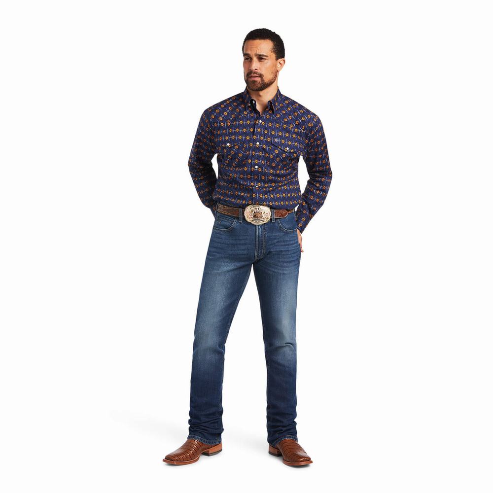 Ariat Relentless Steeled Stretch Klassiska Fit Snap Piketröja Herr Marinblå | 851-WEYBTC