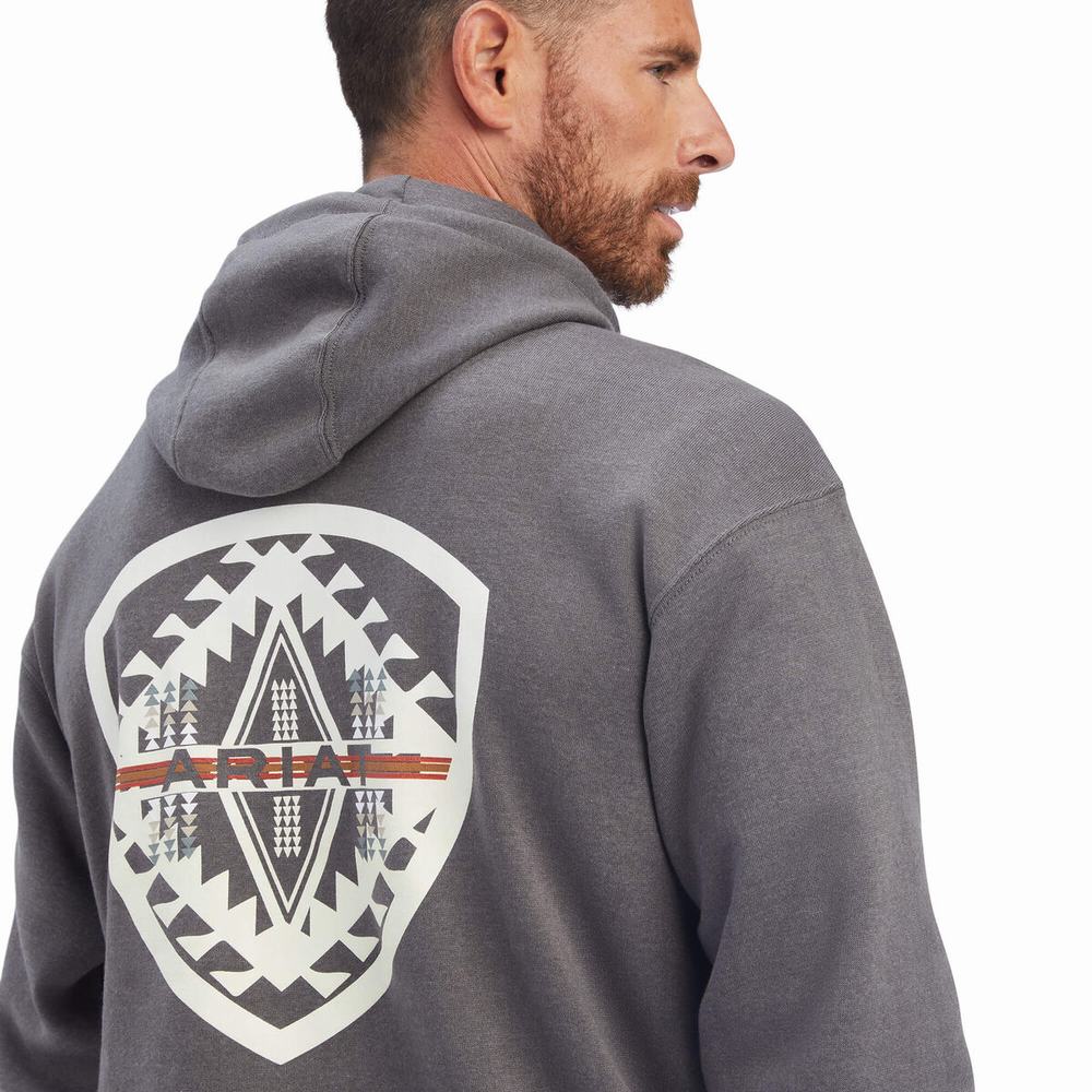 Ariat Southwest Shield Hoodie Herr Grå | 721-XSTMNU