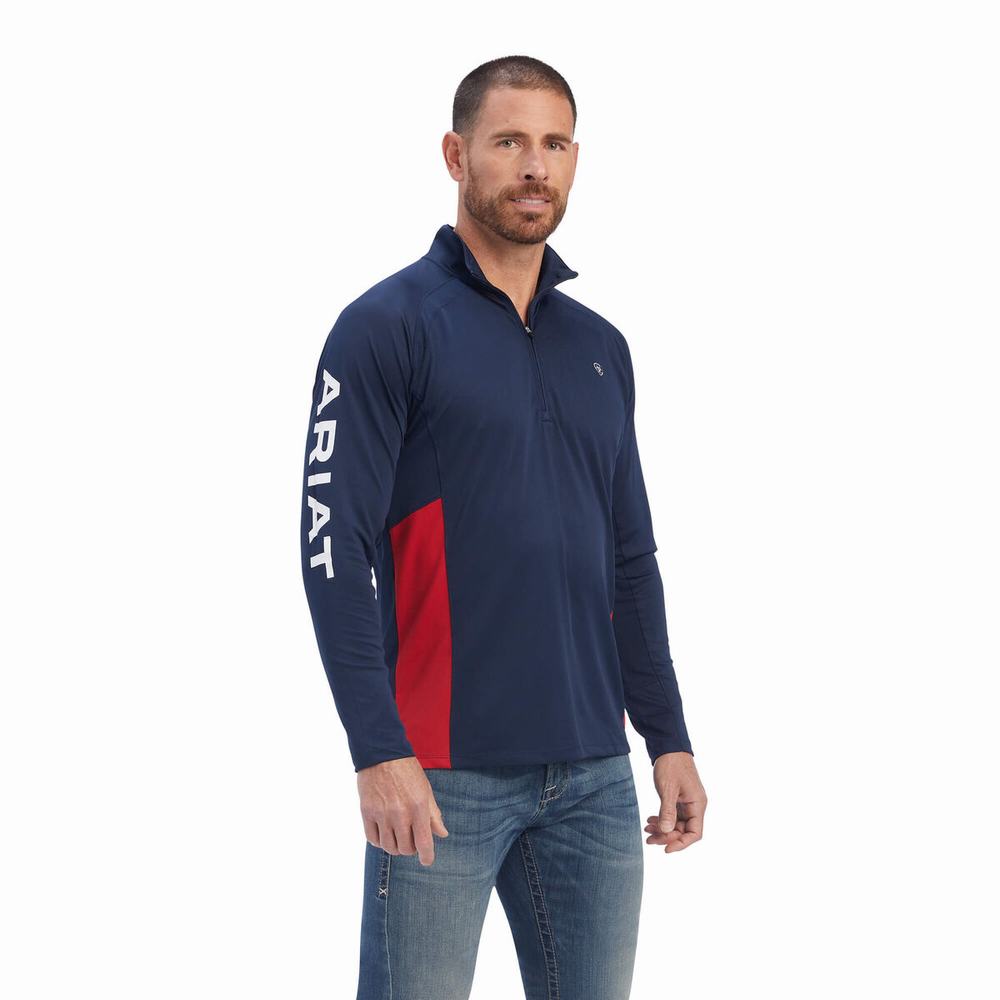 Ariat Sunstopper Team 1/4 Zip Ridbyxor Herr Marinblå | 825-ZDPEOT