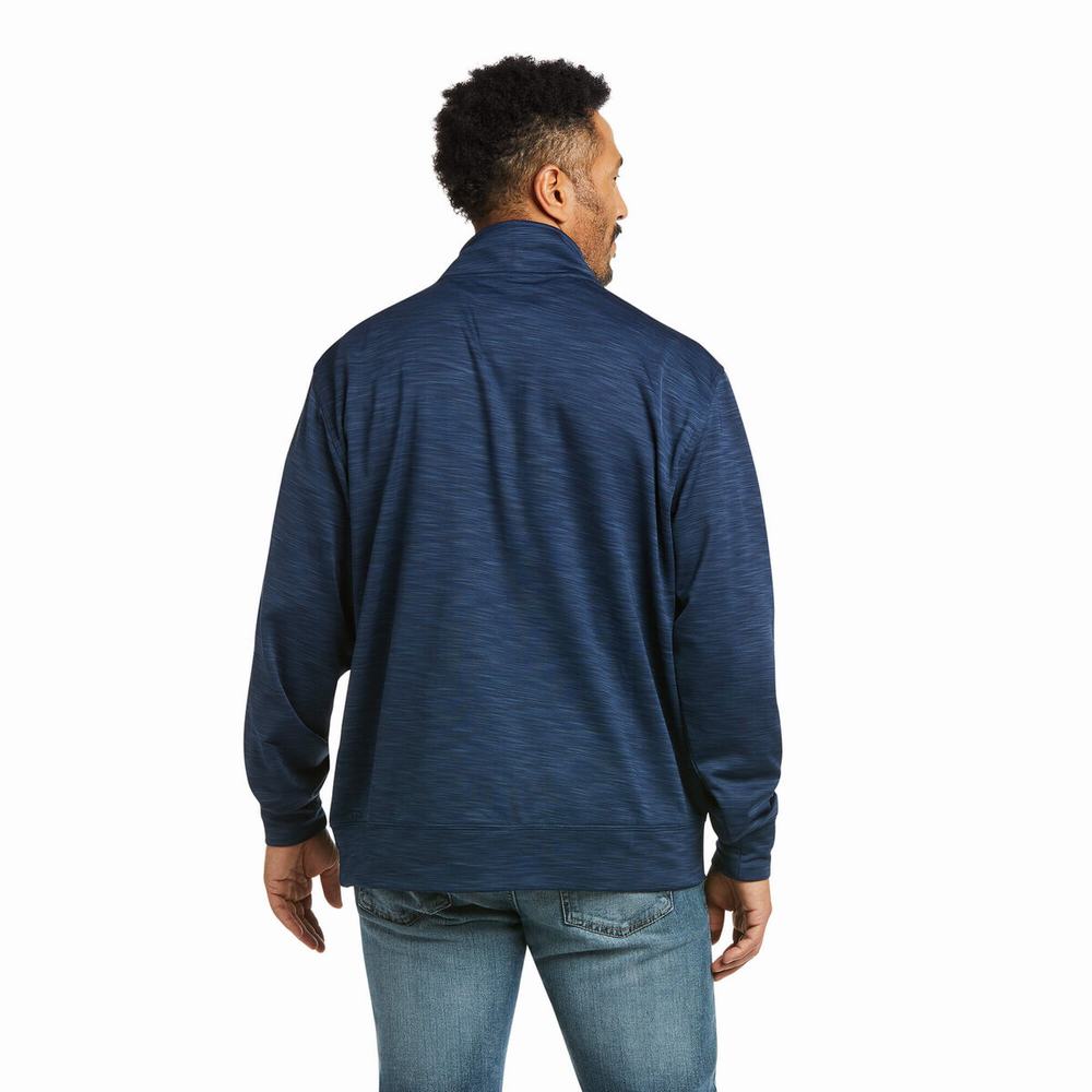 Ariat Team Logo 1/4 Zip Hoodie Herr Indigo | 102-FKXVIQ