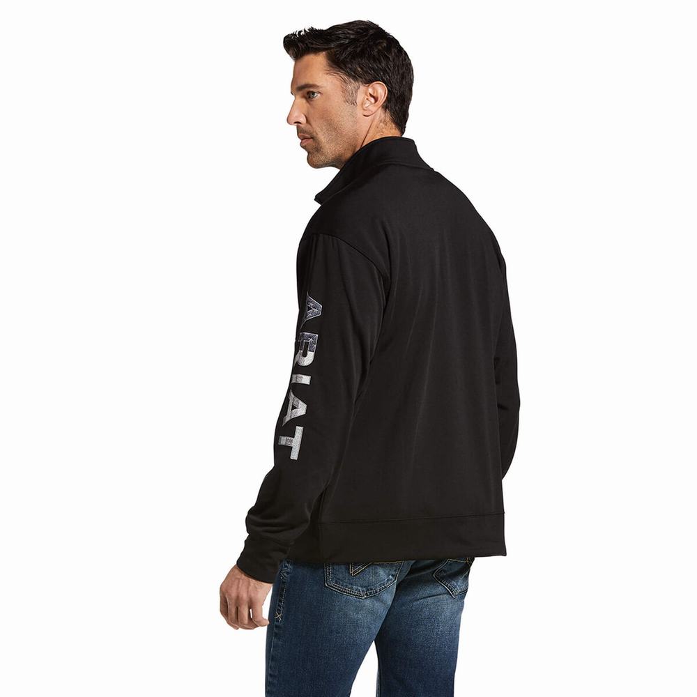 Ariat Team Logo 1/4 Zip Hoodie Herr Svarta | 590-KZIOJA