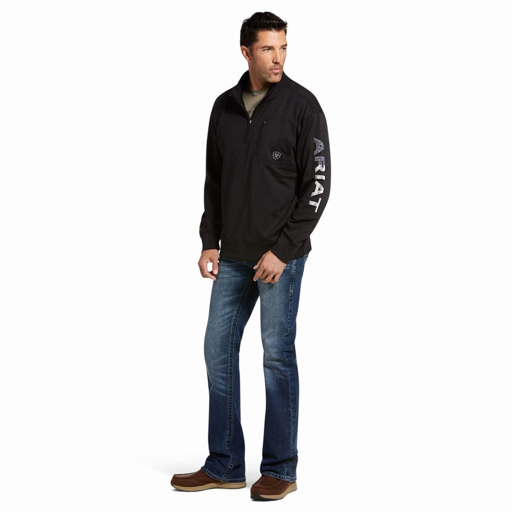 Ariat Team Logo 1/4 Zip Hoodie Herr Svarta | 590-KZIOJA