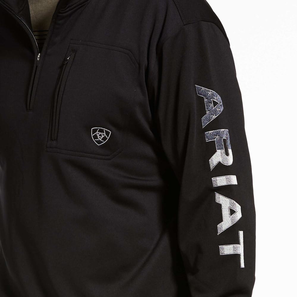 Ariat Team Logo 1/4 Zip Hoodie Herr Svarta | 590-KZIOJA