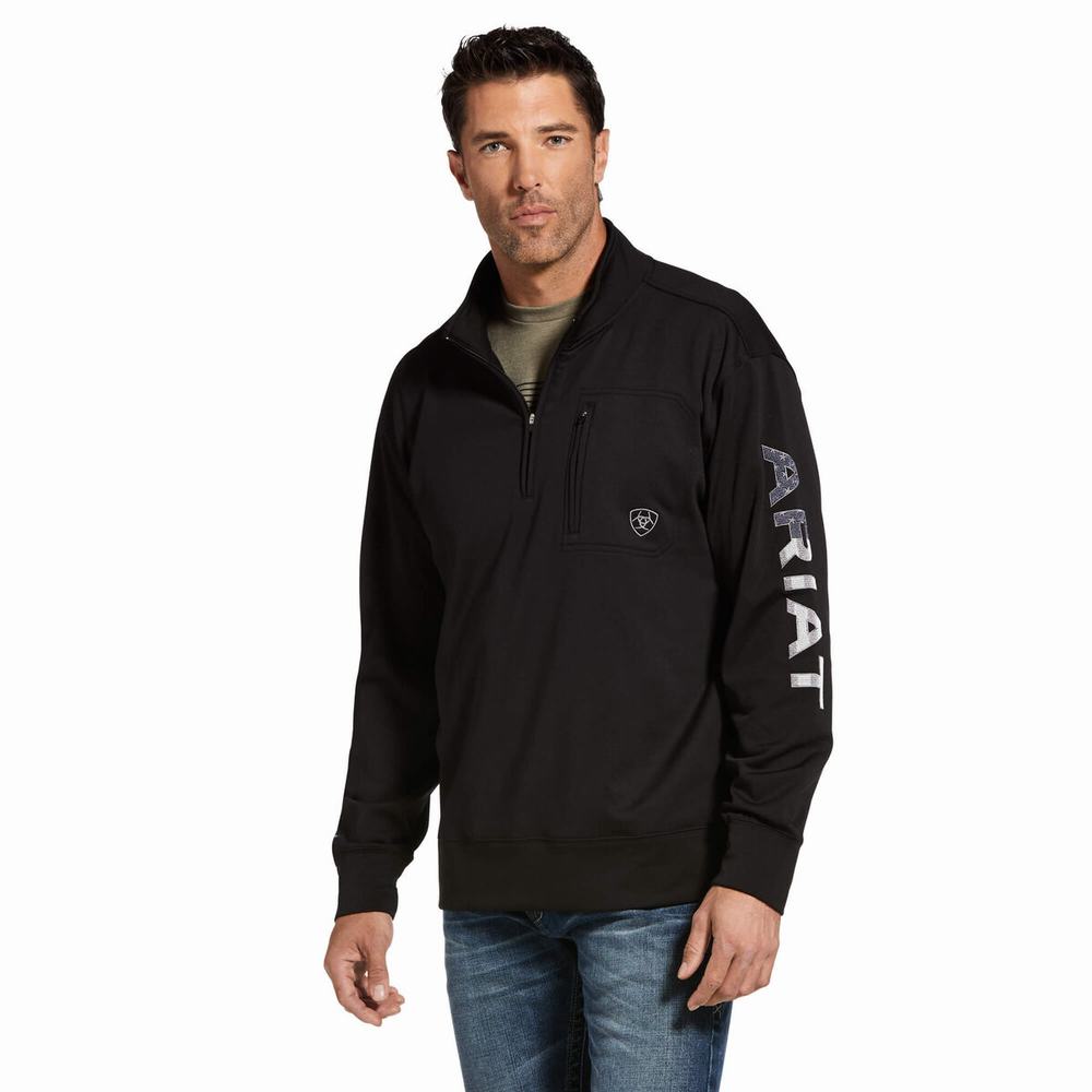 Ariat Team Logo 1/4 Zip Hoodie Herr Svarta | 590-KZIOJA