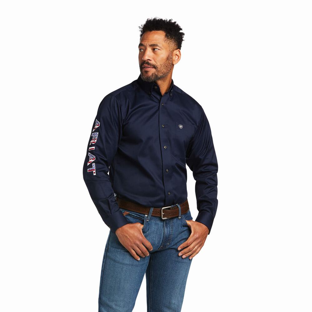 Ariat Team Logo Twill Fitted Skjorta Herr Marinblå | 465-IDNPEZ